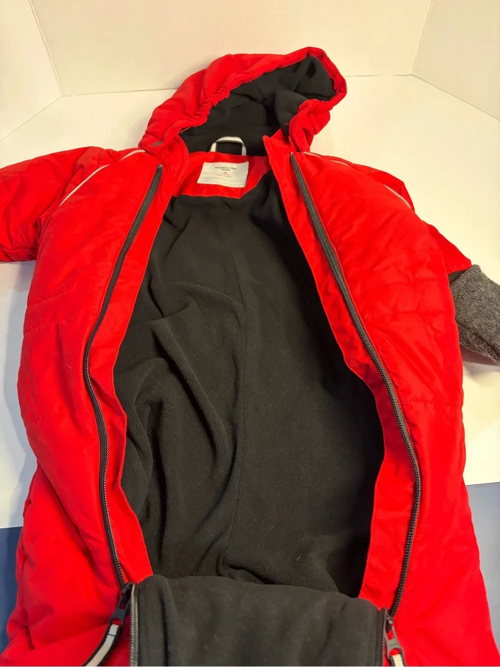 Polarn O. Pyret Red Hooded baby 4-6m Snowsuit with wool mittens